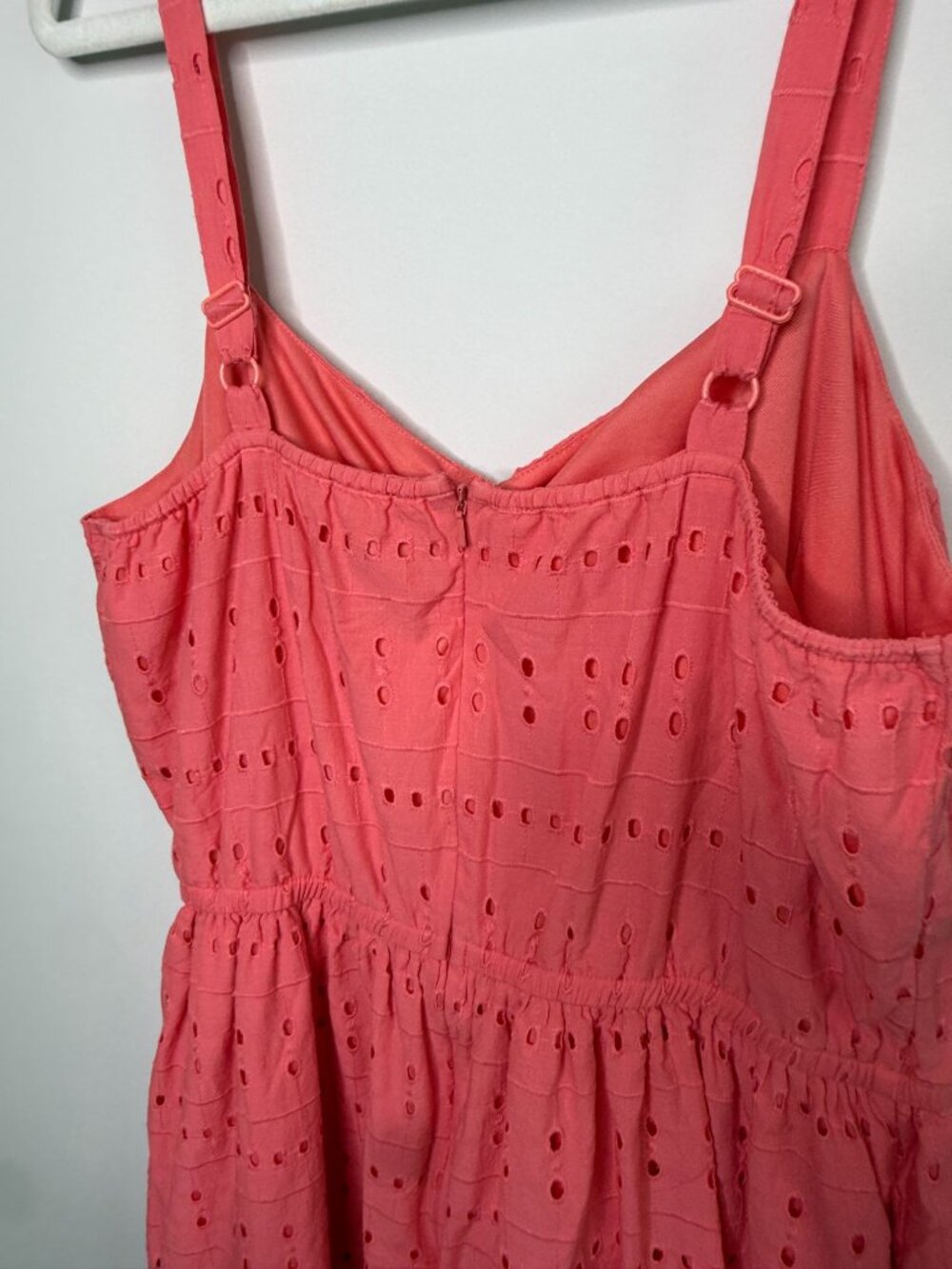 Lane Bryant Dress Size 18 Coral Eyelet Cotton Midi Sundress Tiered Ruched - Picture 9 of 9
